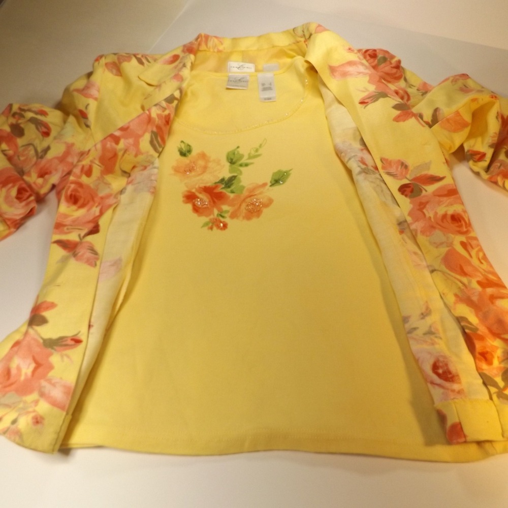 Emma James Liz Claiborne Floral Blazer and Beaded Tank Top Set Yellow Peach 8 - Picture 4 of 15
